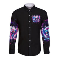 Wings Skll Long Sleeve Button Shirt I'm A Good Person But Don't Give Me A Reason To Show My Evil - Wonder Print Shop