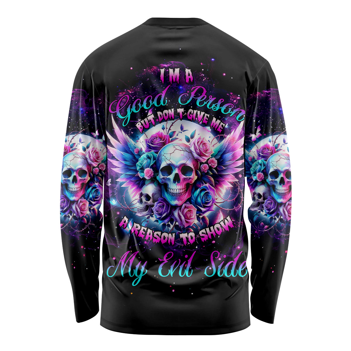 Wings Skll Long Sleeve Shirt I'm A Good Person But Don't Give Me A Reason To Show My Evil - Wonder Print Shop