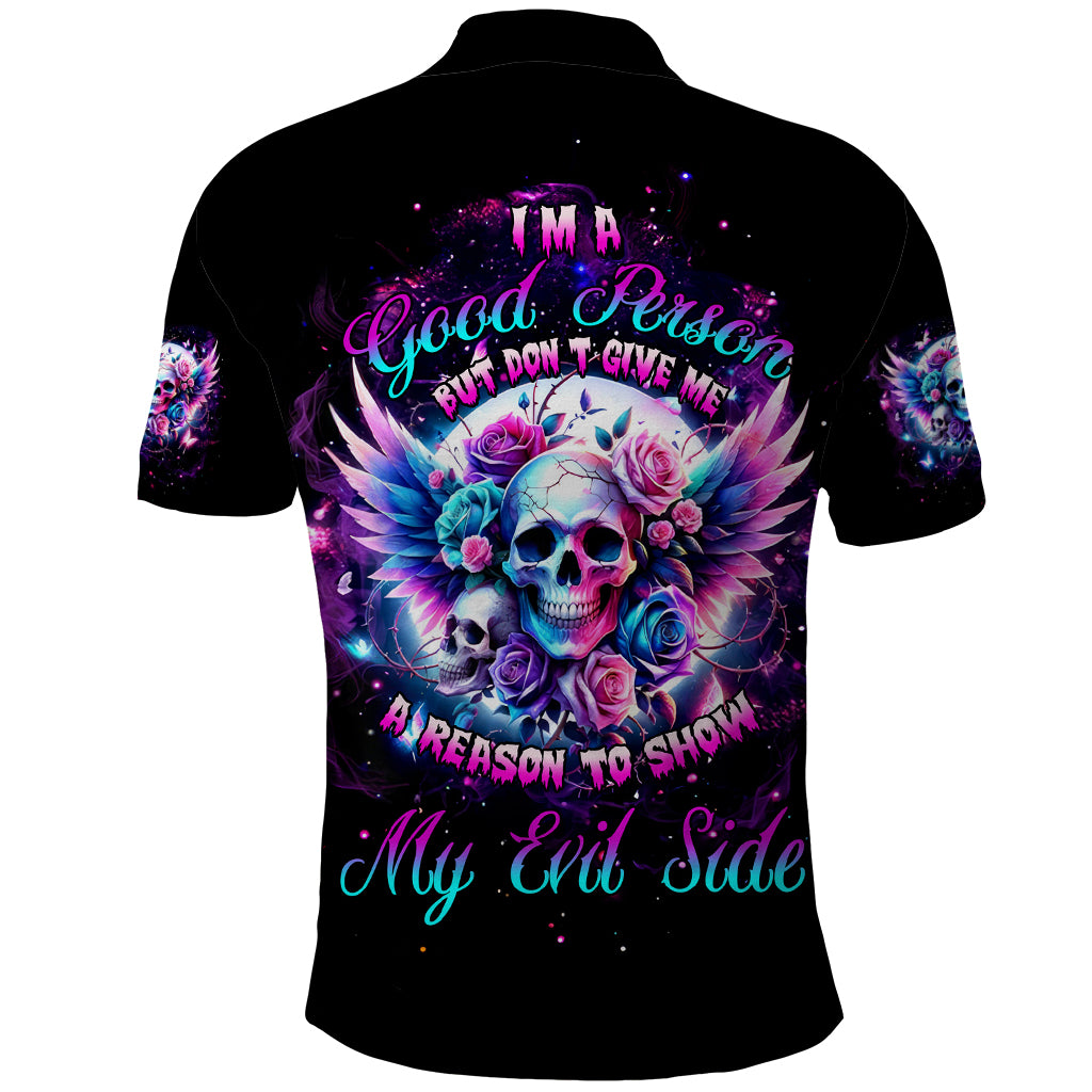 Wings Skll Polo Shirt I'm A Good Person But Don't Give Me A Reason To Show My Evil - Wonder Print Shop