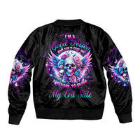 Wings Skll Sleeve Zip Bomber Jacket I'm A Good Person But Don't Give Me A Reason To Show My Evil - Wonder Print Shop