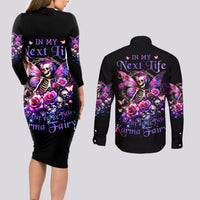 Fairy Skull Couples Matching Long Sleeve Bodycon Dress and Long Sleeve Button Shirt In My Next Life I Want To Be The Karma Fairy - Wonder Print Shop