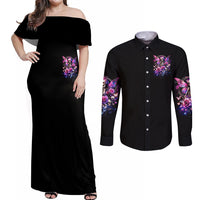 Fairy Skull Couples Matching Off Shoulder Maxi Dress and Long Sleeve Button Shirt In My Next Life I Want To Be The Karma Fairy - Wonder Print Shop