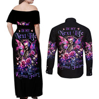 Fairy Skull Couples Matching Off Shoulder Maxi Dress and Long Sleeve Button Shirt In My Next Life I Want To Be The Karma Fairy - Wonder Print Shop