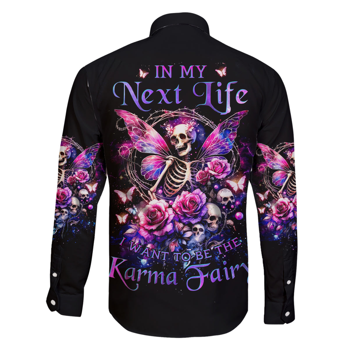 Fairy Skull Family Matching Short Sleeve Bodycon Dress and Hawaiian Shirt In My Next Life I Want To Be The Karma Fairy - Wonder Print Shop