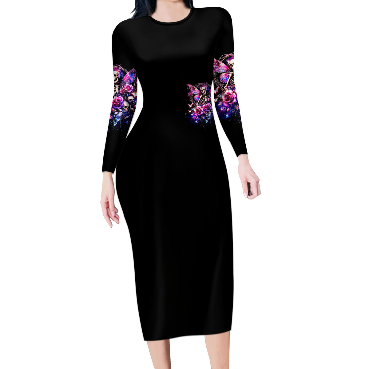 Fairy Skull Long Sleeve Bodycon Dress In My Next Life I Want To Be The Karma Fairy - Wonder Print Shop