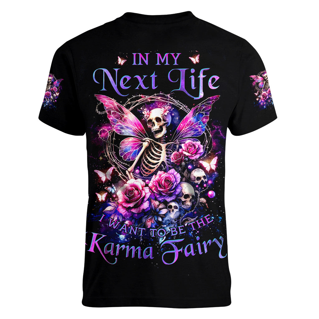 Fairy Skull Women V Neck T Shirt In My Next Life I Want To Be The Karma Fairy - Wonder Print Shop