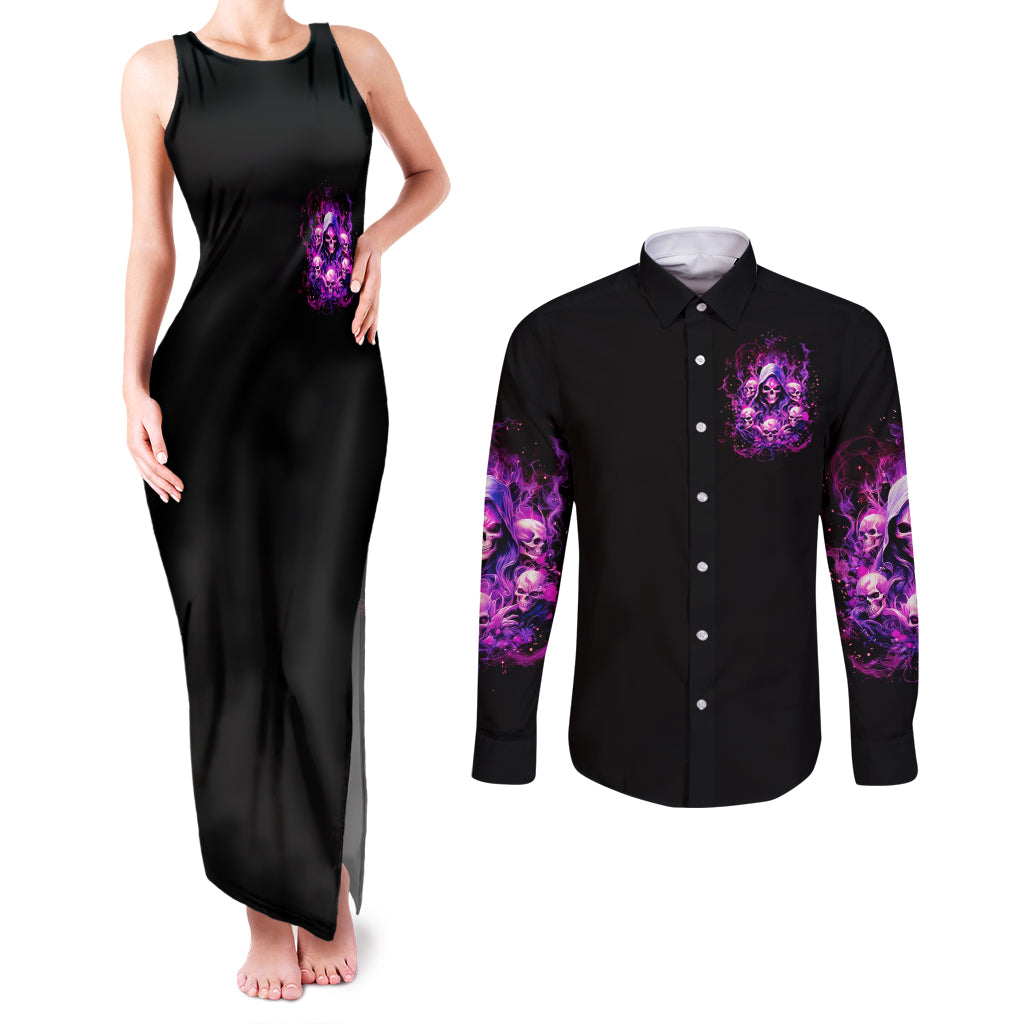 Witch Skull Couples Matching Tank Maxi Dress and Long Sleeve Button Shirt The Good Girl In Me Got Tired Of The Bullshit - Wonder Print Shop