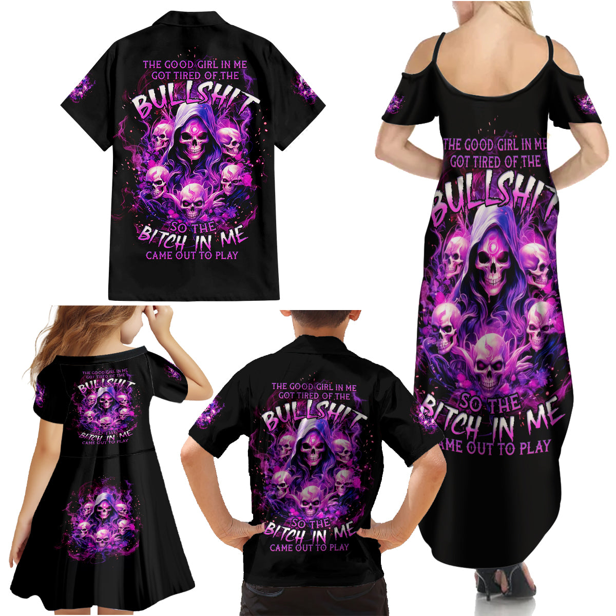 Witch Skull Family Matching Summer Maxi Dress and Hawaiian Shirt The Good Girl In Me Got Tired Of The Bullshit - Wonder Print Shop