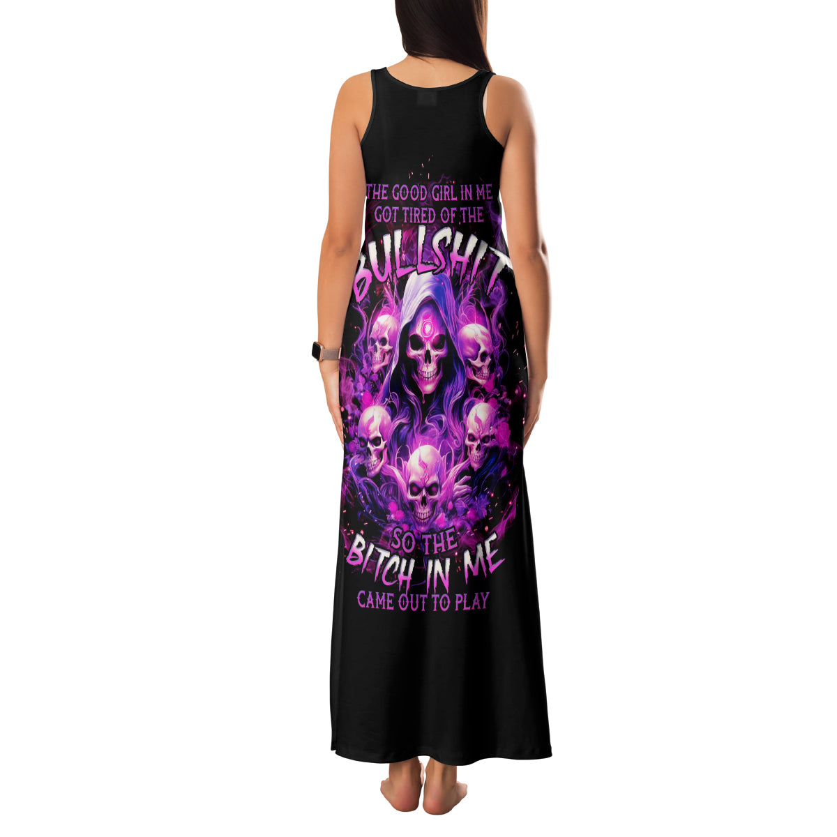 Witch Skull Family Matching Tank Maxi Dress and Hawaiian Shirt The Good Girl In Me Got Tired Of The Bullshit - Wonder Print Shop