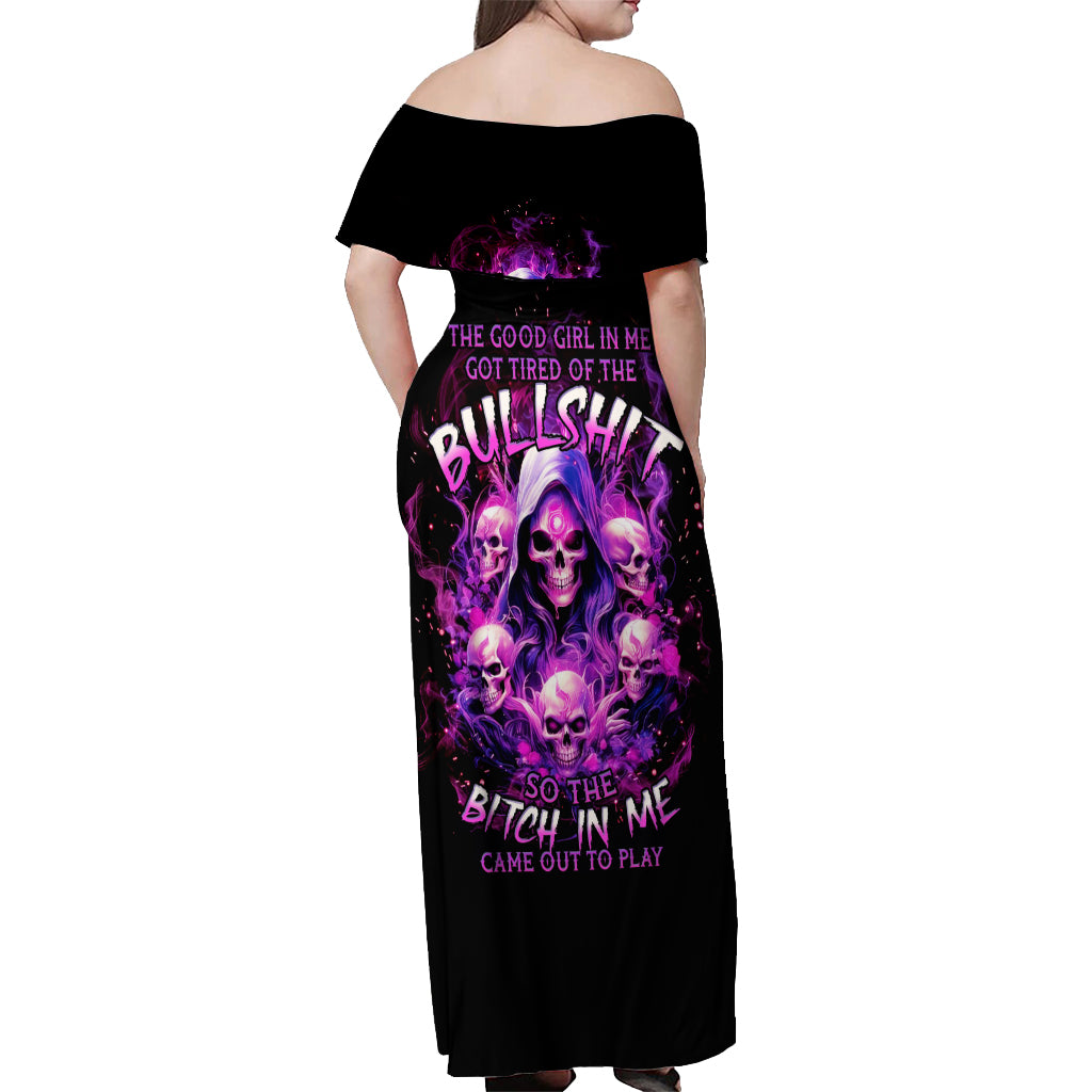 Witch Skull Off Shoulder Maxi Dress The Good Girl In Me Got Tired Of The Bullshit - Wonder Print Shop
