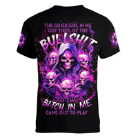 Witch Skull Women V Neck T Shirt The Good Girl In Me Got Tired Of The Bullshit - Wonder Print Shop