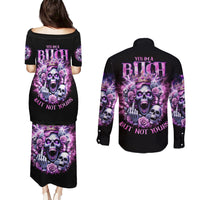 Queen Skull Couples Matching Puletasi and Long Sleeve Button Shirt Yes I'm A Bitch But Not Yours - Wonder Print Shop