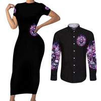 Queen Skull Couples Matching Short Sleeve Bodycon Dress and Long Sleeve Button Shirt Yes I'm A Bitch But Not Yours - Wonder Print Shop