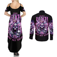 Queen Skull Couples Matching Summer Maxi Dress and Long Sleeve Button Shirt Yes I'm A Bitch But Not Yours - Wonder Print Shop
