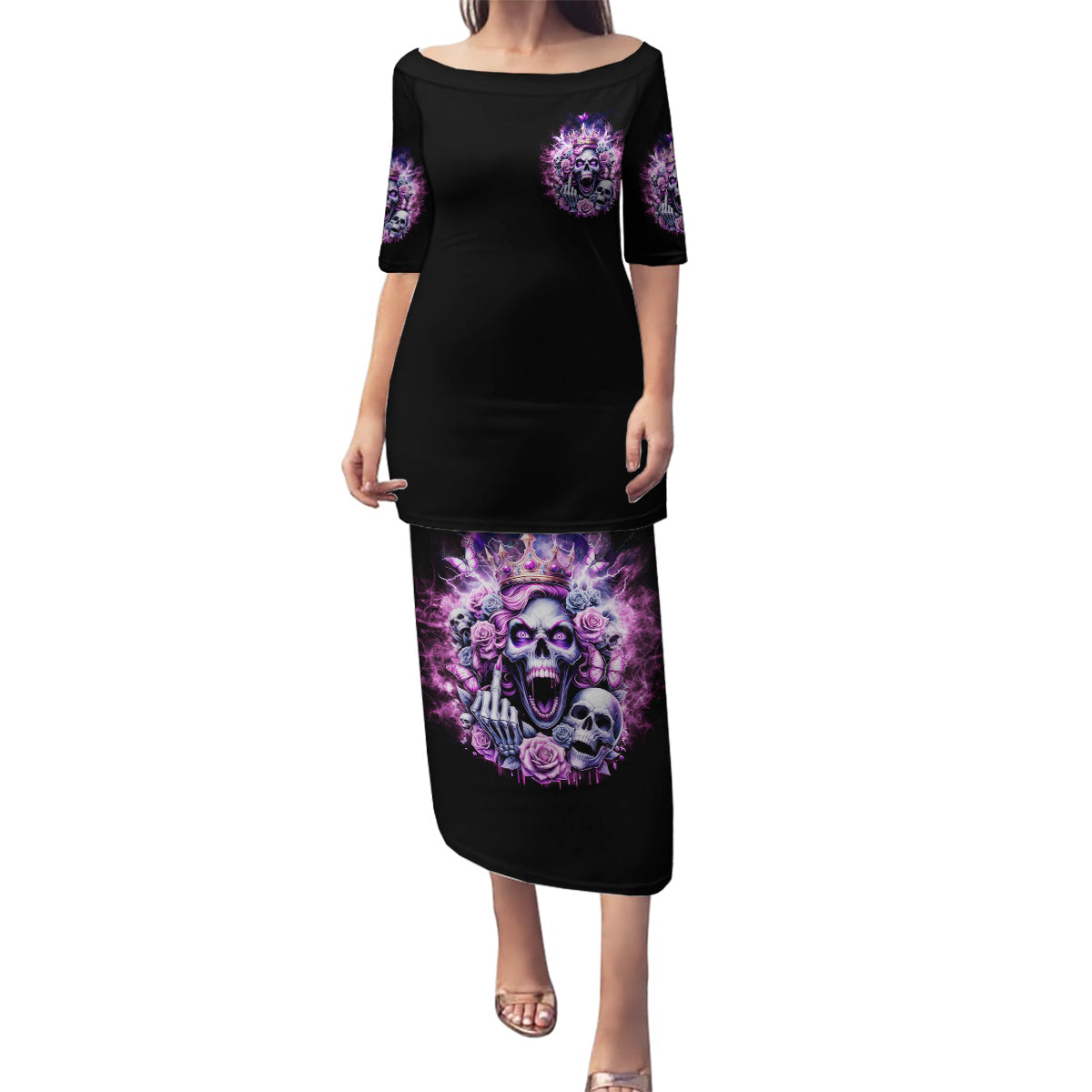 Queen Skull Family Matching Puletasi and Hawaiian Shirt Yes I'm A Bitch But Not Yours - Wonder Print Shop