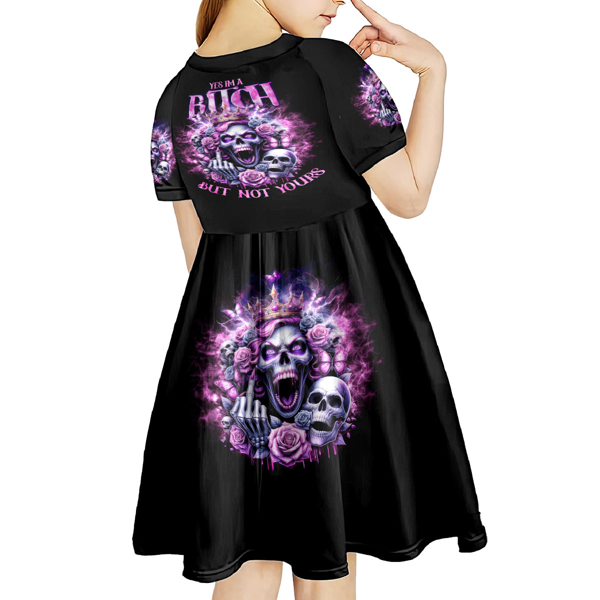 Queen Skull Kid Short Sleeve Dress Yes I'm A Bitch But Not Yours - Wonder Print Shop