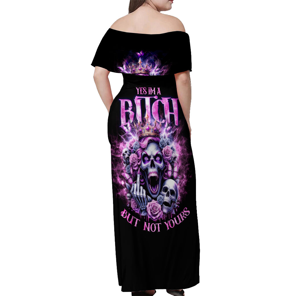 Queen Skull Off Shoulder Maxi Dress Yes I'm A Bitch But Not Yours - Wonder Print Shop