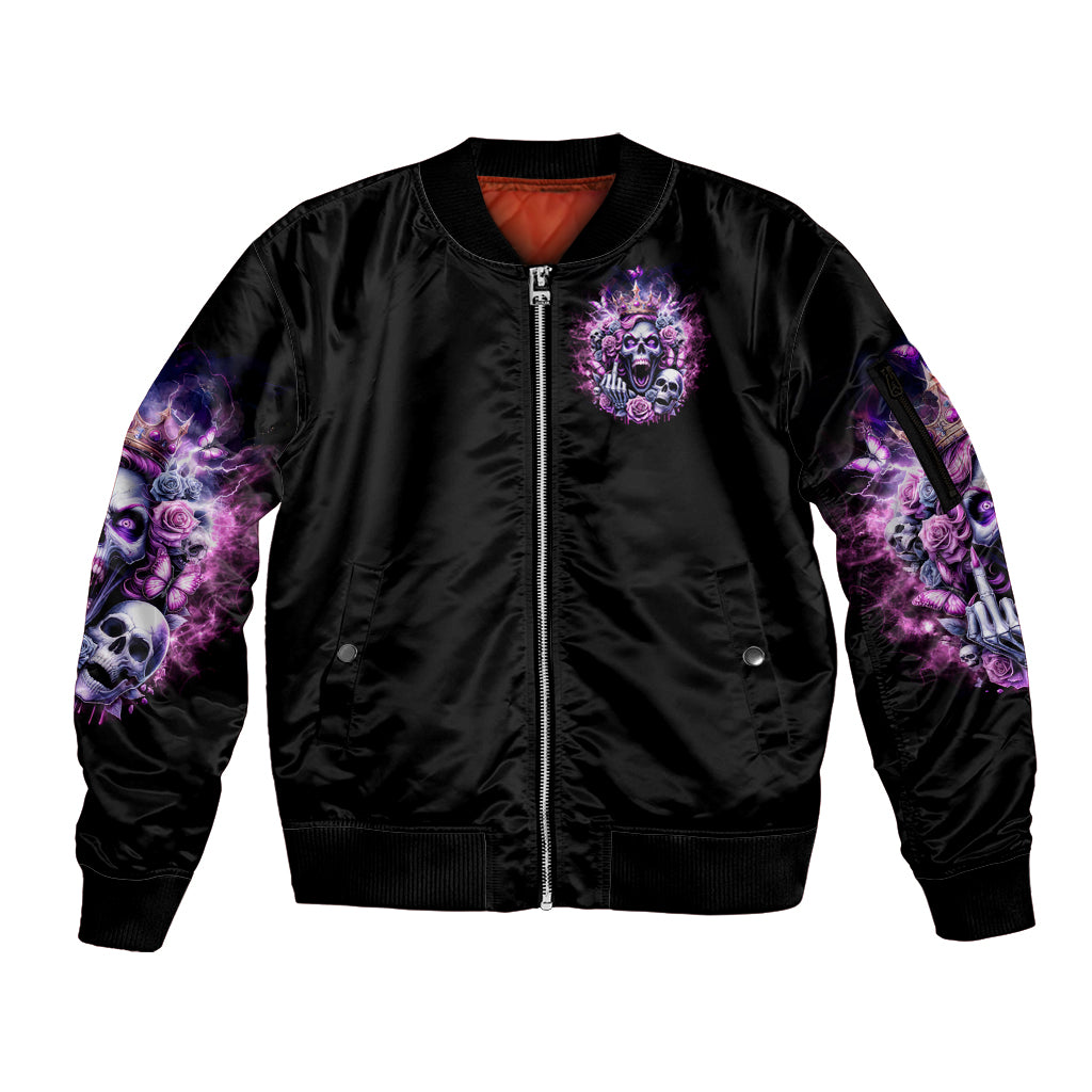 Queen Skull Sleeve Zip Bomber Jacket Yes I'm A Bitch But Not Yours - Wonder Print Shop