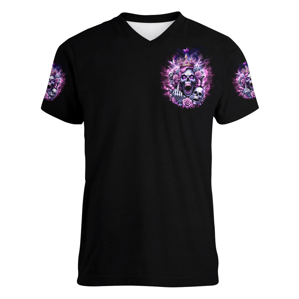 Queen Skull Women V Neck T Shirt Yes I'm A Bitch But Not Yours - Wonder Print Shop