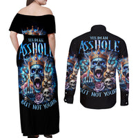 King Skull Couples Matching Off Shoulder Maxi Dress and Long Sleeve Button Shirt Yes I'm Asshole But Not Yours - Wonder Print Shop