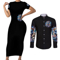 King Skull Couples Matching Short Sleeve Bodycon Dress and Long Sleeve Button Shirt Yes I'm Asshole But Not Yours - Wonder Print Shop