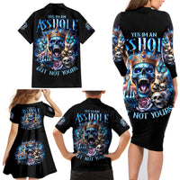 King Skull Family Matching Long Sleeve Bodycon Dress and Hawaiian Shirt Yes I'm Asshole But Not Yours - Wonder Print Shop