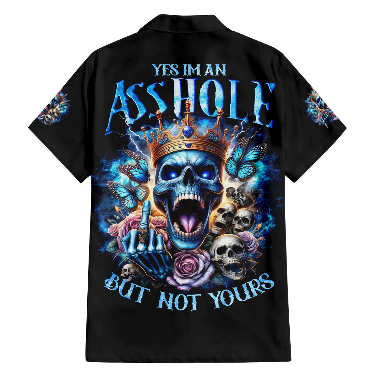 King Skull Family Matching Long Sleeve Bodycon Dress and Hawaiian Shirt Yes I'm Asshole But Not Yours - Wonder Print Shop