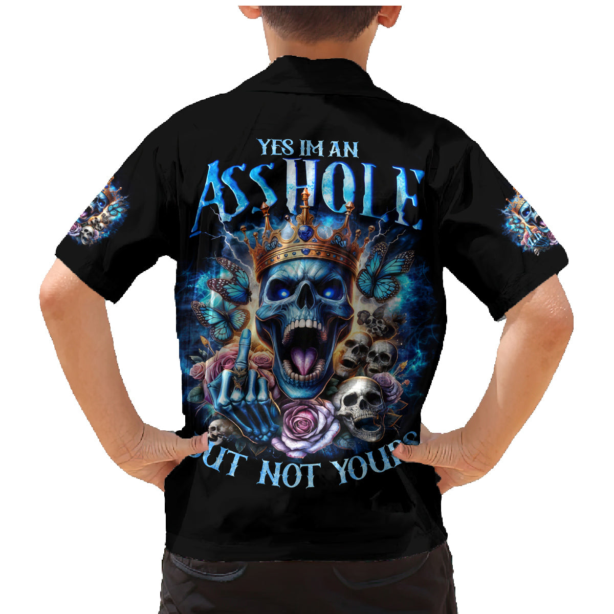 King Skull Family Matching Mermaid Dress and Hawaiian Shirt Yes I'm Asshole But Not Yours - Wonder Print Shop