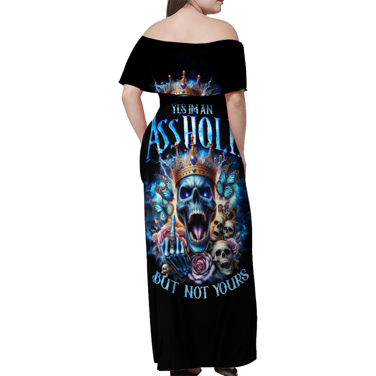 King Skull Family Matching Off Shoulder Maxi Dress and Hawaiian Shirt Yes I'm Asshole But Not Yours - Wonder Print Shop