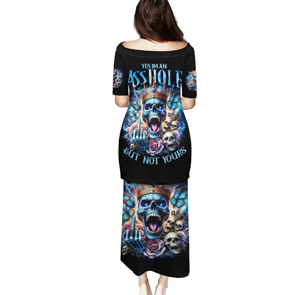 King Skull Family Matching Puletasi and Hawaiian Shirt Yes I'm Asshole But Not Yours - Wonder Print Shop