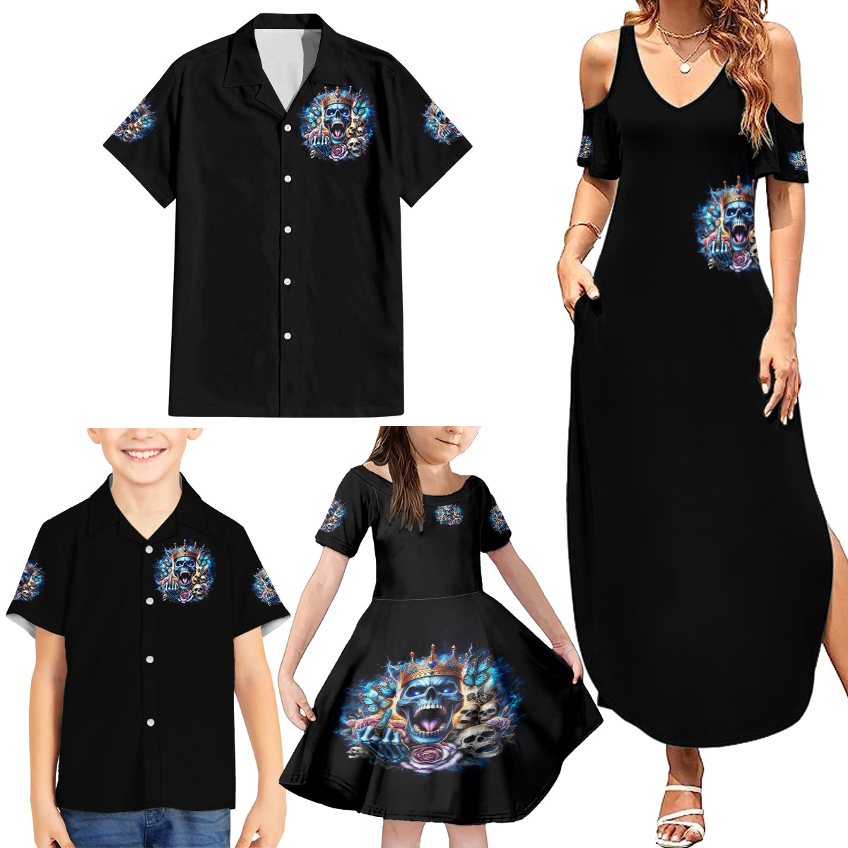 King Skull Family Matching Summer Maxi Dress and Hawaiian Shirt Yes I'm Asshole But Not Yours - Wonder Print Shop