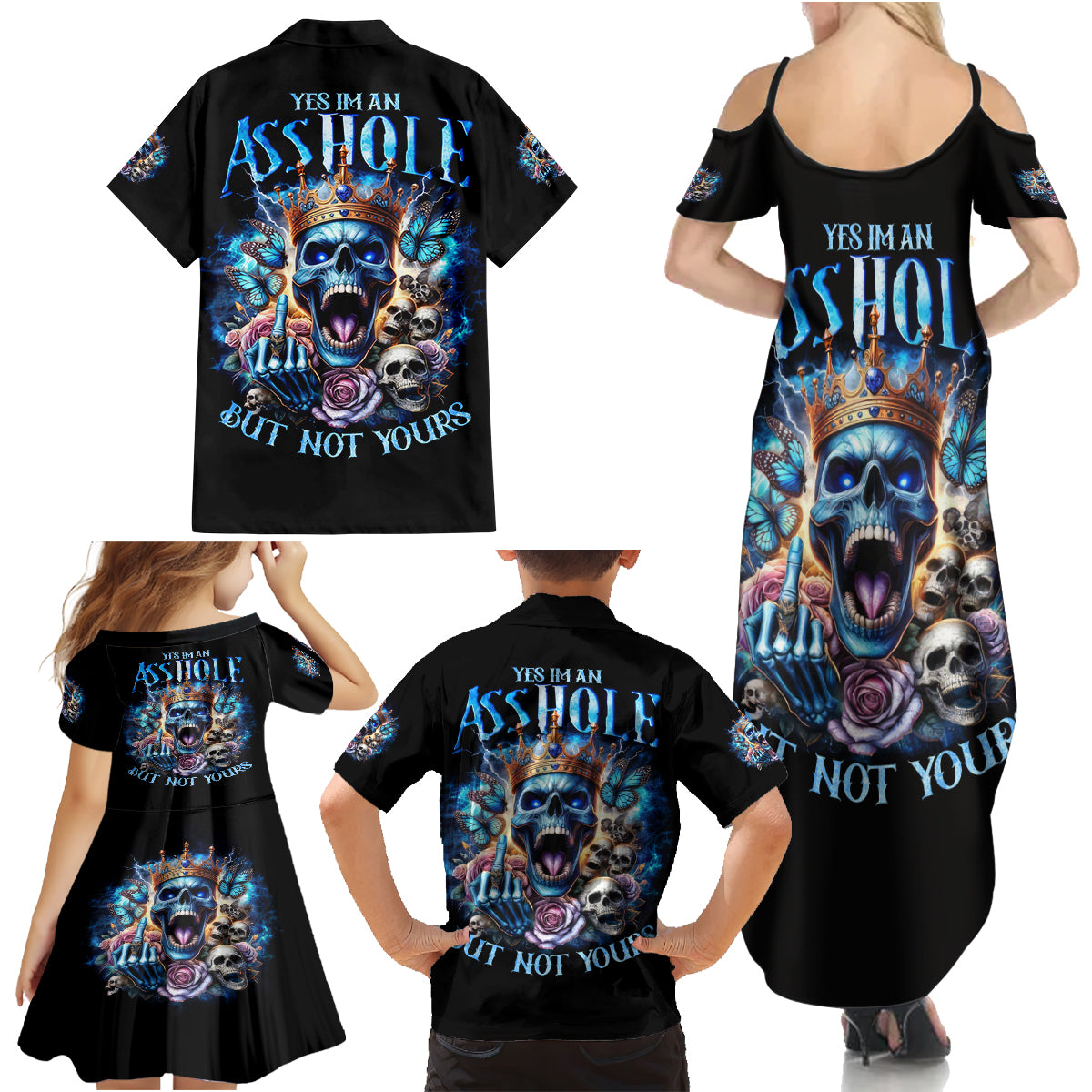 King Skull Family Matching Summer Maxi Dress and Hawaiian Shirt Yes I'm Asshole But Not Yours - Wonder Print Shop
