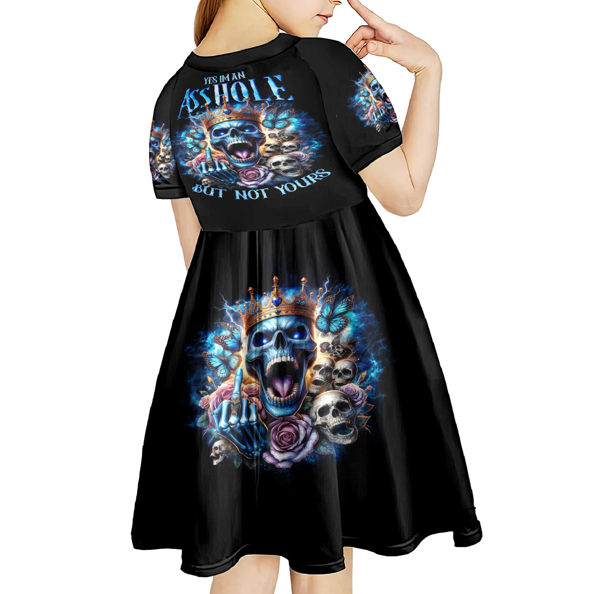 King Skull Kid Short Sleeve Dress Yes I'm Asshole But Not Yours - Wonder Print Shop