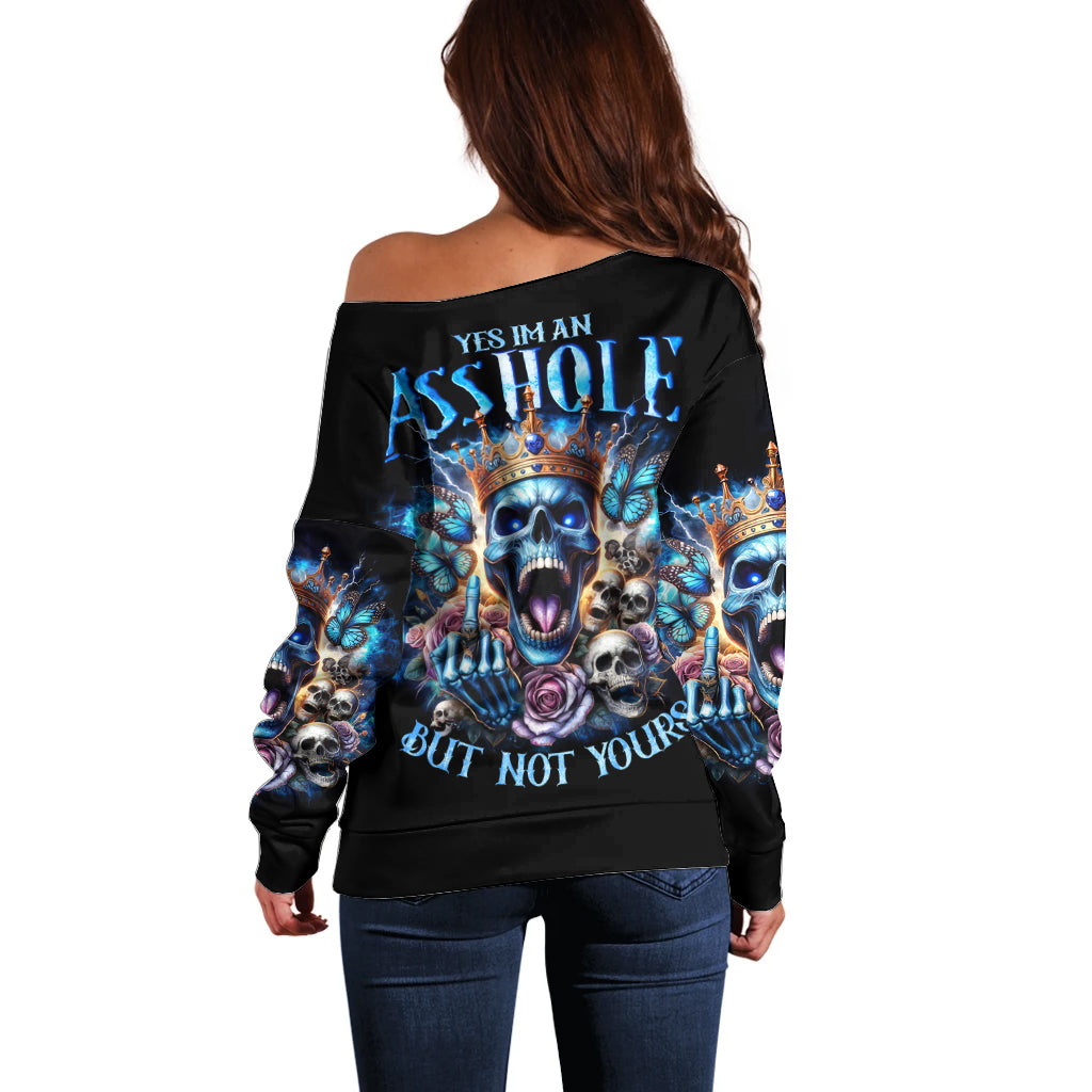King Skull Off Shoulder Sweater Yes I'm Asshole But Not Yours - Wonder Print Shop