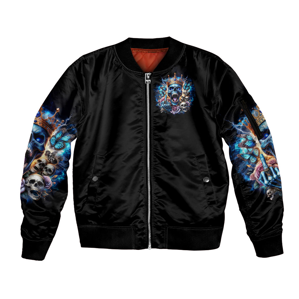 King Skull Sleeve Zip Bomber Jacket Yes I'm Asshole But Not Yours - Wonder Print Shop