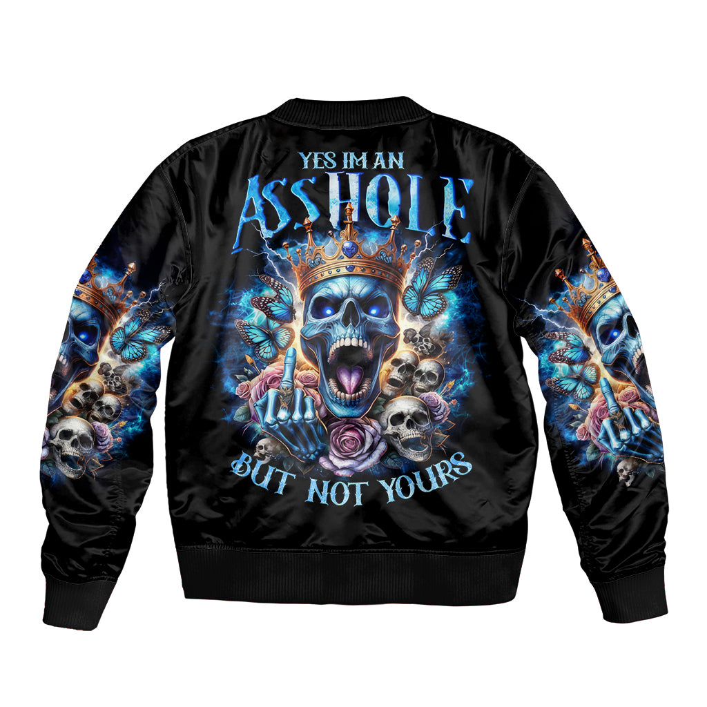 King Skull Sleeve Zip Bomber Jacket Yes I'm Asshole But Not Yours - Wonder Print Shop