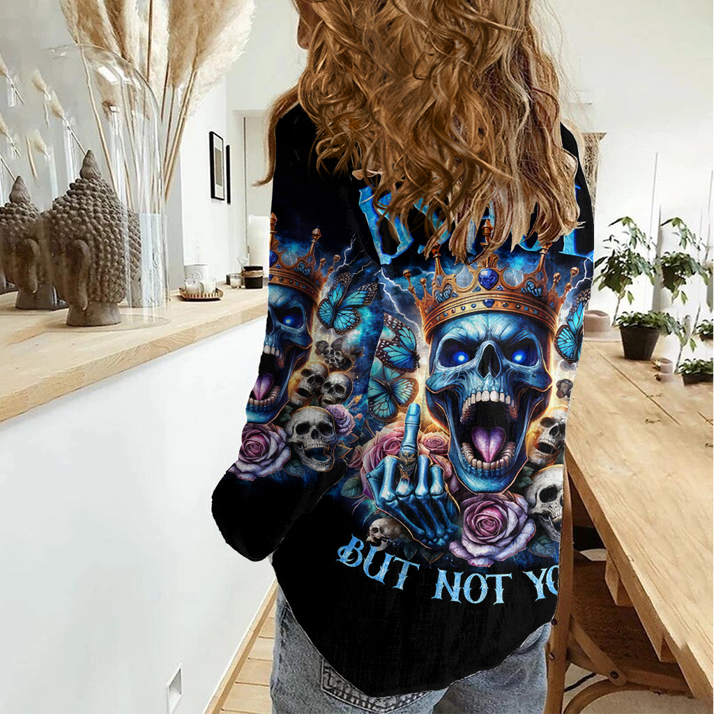 King Skull Women Casual Shirt Yes I'm Asshole But Not Yours - Wonder Print Shop