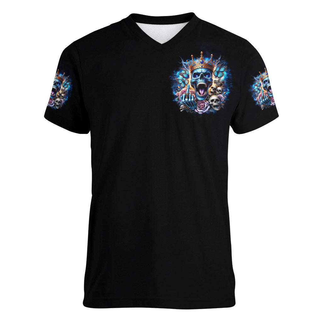 King Skull Women V Neck T Shirt Yes I'm Asshole But Not Yours - Wonder Print Shop