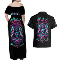 Queen Skull Couples Matching Off Shoulder Maxi Dress and Hawaiian Shirt Bitch I'm Not A Princess I'm The Fucking Queen - Wonder Print Shop
