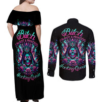 Queen Skull Couples Matching Off Shoulder Maxi Dress and Long Sleeve Button Shirt Bitch I'm Not A Princess I'm The Fucking Queen - Wonder Print Shop
