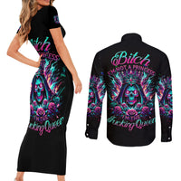 Queen Skull Couples Matching Short Sleeve Bodycon Dress and Long Sleeve Button Shirt Bitch I'm Not A Princess I'm The Fucking Queen - Wonder Print Shop
