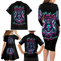 Queen Skull Family Matching Long Sleeve Bodycon Dress and Hawaiian Shirt Bitch I'm Not A Princess I'm The Fucking Queen - Wonder Print Shop