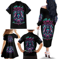 Queen Skull Family Matching Off Shoulder Long Sleeve Dress and Hawaiian Shirt Bitch I'm Not A Princess I'm The Fucking Queen - Wonder Print Shop