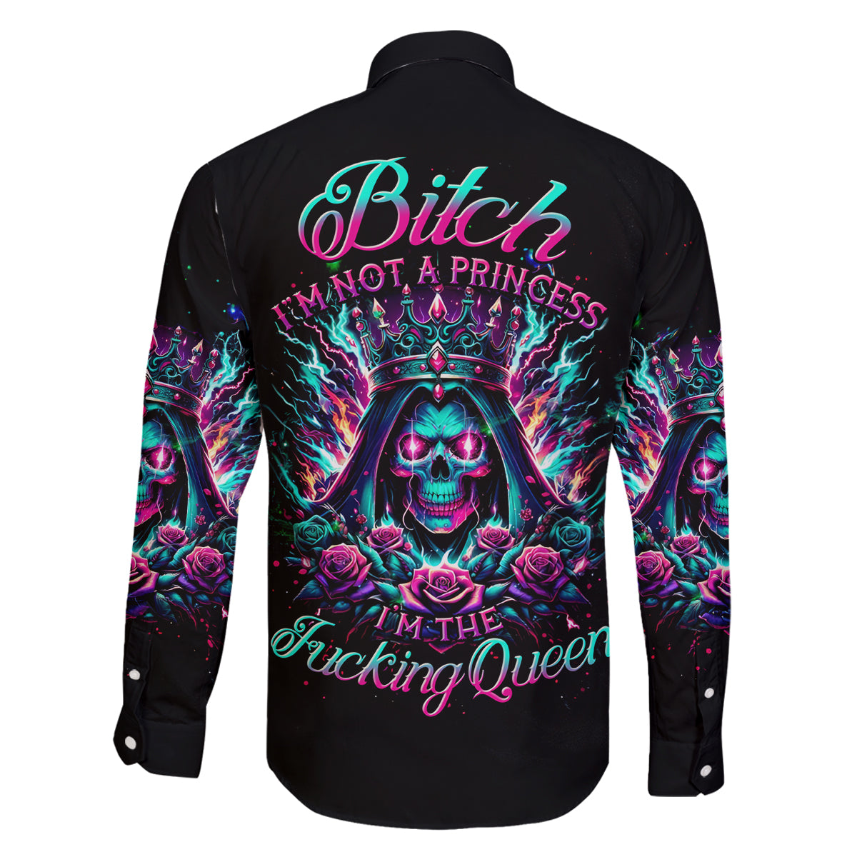 Queen Skull Family Matching Off Shoulder Long Sleeve Dress and Hawaiian Shirt Bitch I'm Not A Princess I'm The Fucking Queen - Wonder Print Shop