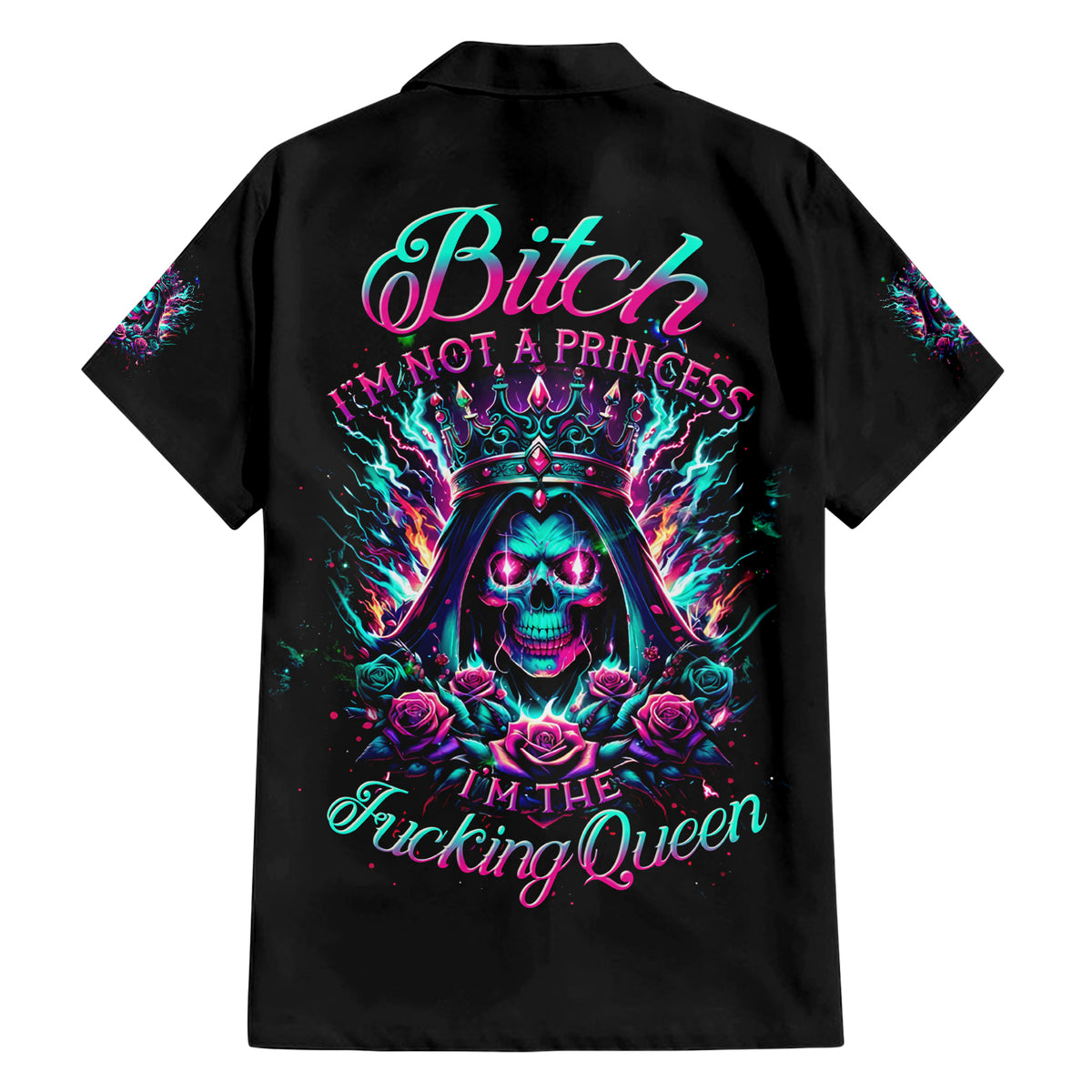 Queen Skull Family Matching Short Sleeve Bodycon Dress and Hawaiian Shirt Bitch I'm Not A Princess I'm The Fucking Queen - Wonder Print Shop