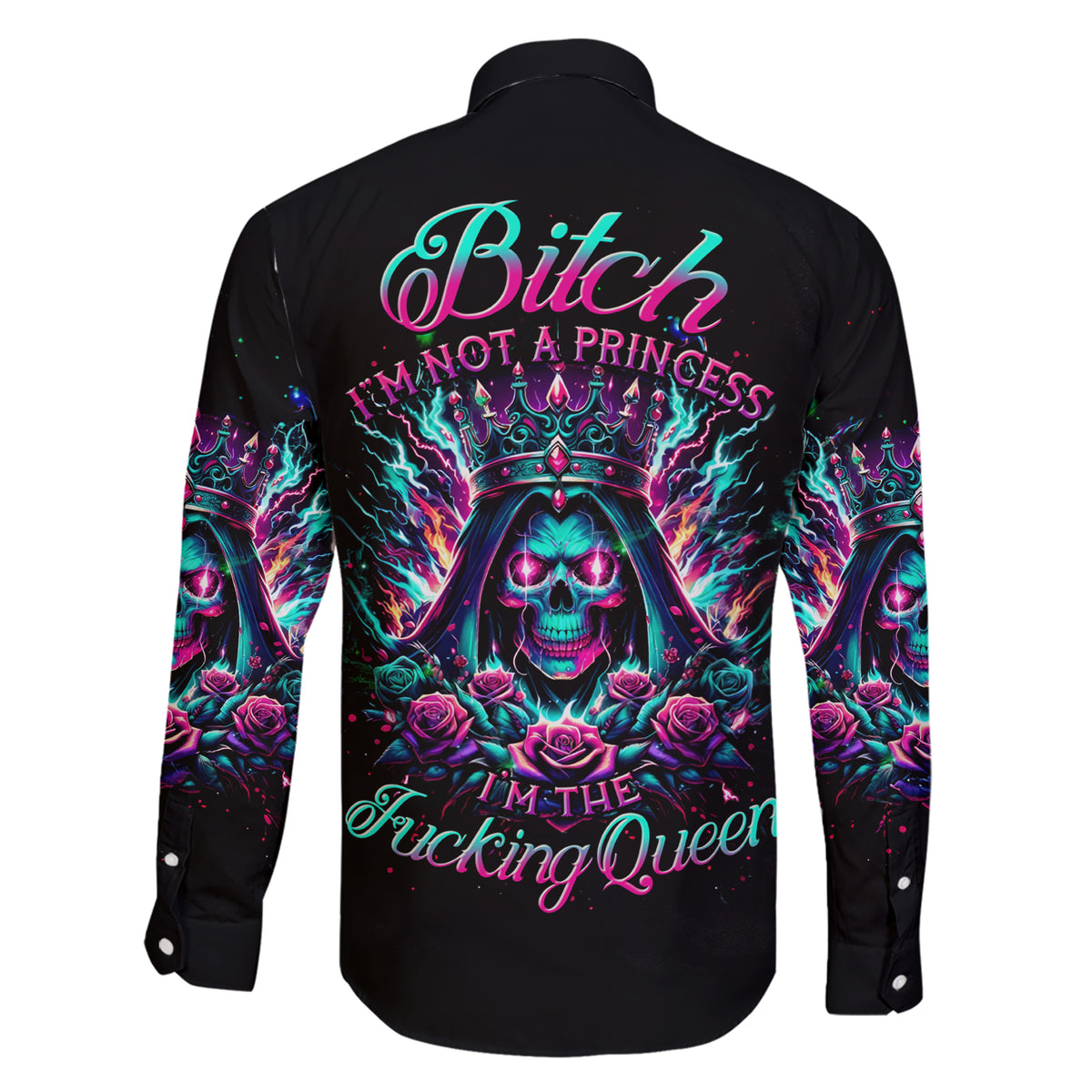 Queen Skull Family Matching Short Sleeve Bodycon Dress and Hawaiian Shirt Bitch I'm Not A Princess I'm The Fucking Queen - Wonder Print Shop