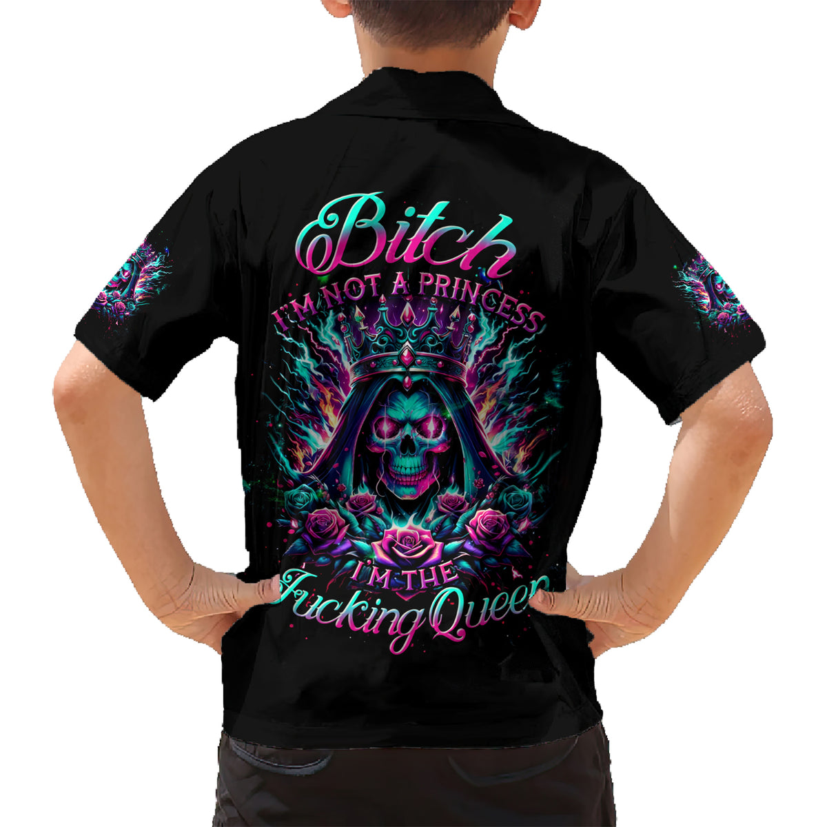 Queen Skull Kid Hawaiian Shirt Bitch I'm Not A Princess I'm The Fucking Queen - Wonder Print Shop