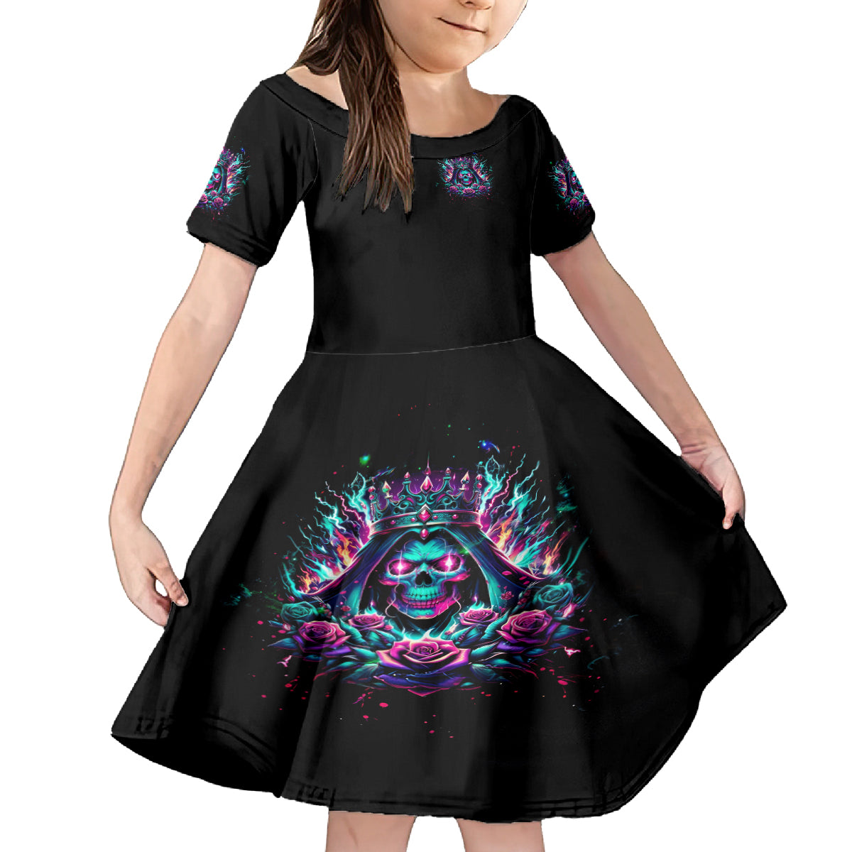 Queen Skull Kid Short Sleeve Dress Bitch I'm Not A Princess I'm The Fucking Queen - Wonder Print Shop