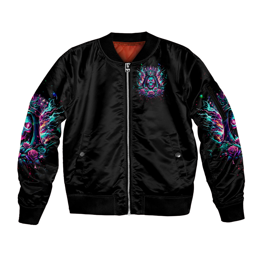 Queen Skull Sleeve Zip Bomber Jacket Bitch I'm Not A Princess I'm The Fucking Queen - Wonder Print Shop