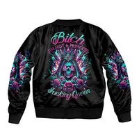 Queen Skull Sleeve Zip Bomber Jacket Bitch I'm Not A Princess I'm The Fucking Queen - Wonder Print Shop